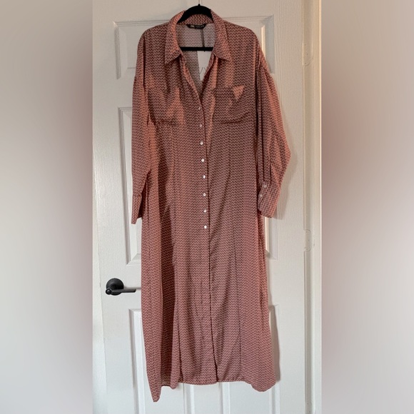 Zara Pink Patterned Long Sleeve Maxi Dress - threedaughtersproperties.com